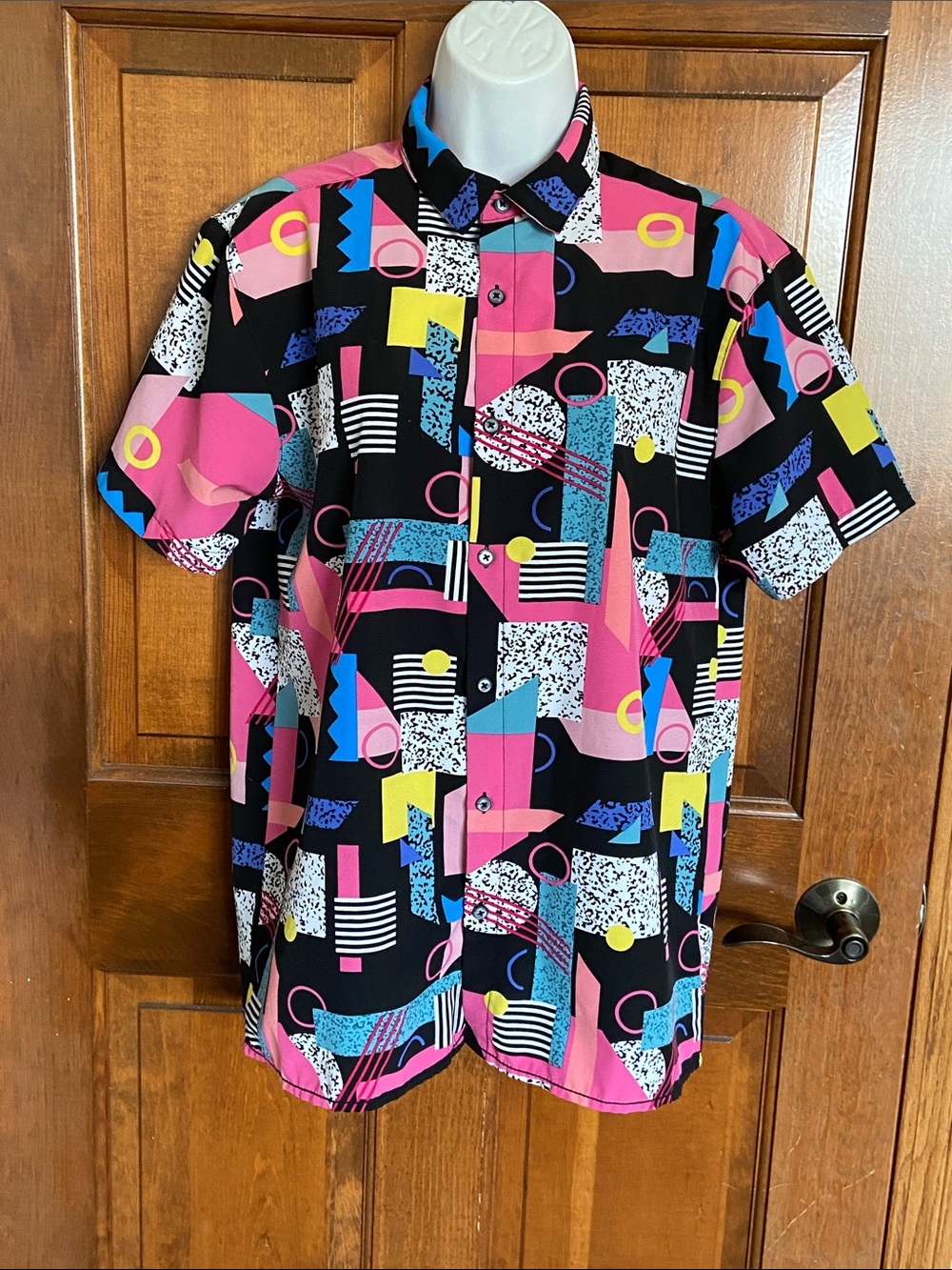 Drill Clothing Company Oh Snap Stretch Retro Geometric Button Down Shirt Small